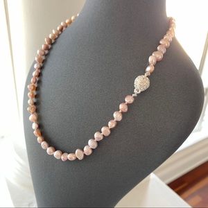 Genuine hand knotted blush pearl necklace